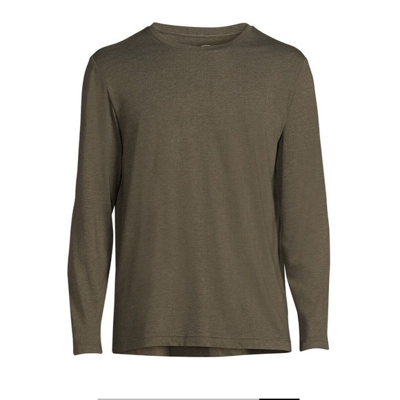 Pack of 2-Athletic Works Men's Olive Green Active Long Sleeve T- Shirt - Picture 1 of 9